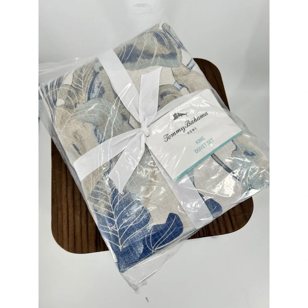 Tommy Bahama Home Raw Coast King Duvet Set Blue Tropical 100% Cotton 3pc NWT